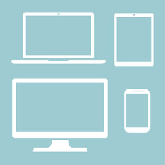 Set of display, laptop, tablet and mobile phones electronic device icons, isolated outline on a light background stylish vector illustration EPS10