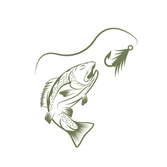 trout and lure fishing vector design template