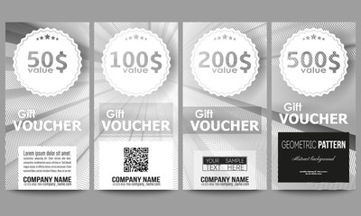 Modern gift voucher templates. Abstract lines background, simple monochrome texture