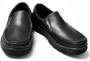 Men’s black cows leather shoes on white background