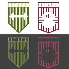 fitness rhythm style vector shields set with kettlebell and barb