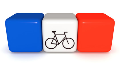 French flag, Tricolor cubes with bicycle, 3d illustration