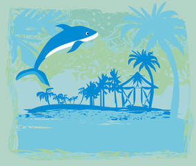 tropical vacation - Abstract card with a dolphin