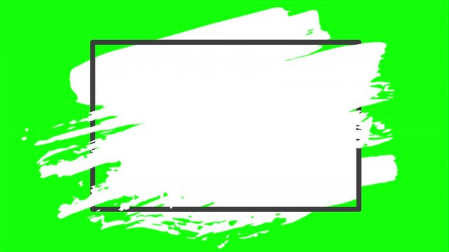 Brush stroke transition background with square frame. Animation of paint splash in 4K. Digital on-screen graphic footage. Abstract background for ad and presentations on chroma key green screen.