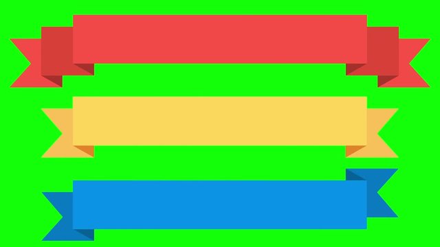 Animated Retro Ribbon Banners. Concept with colored vintage ribbons for your text or message. Available in 4K FullHD and HD video 2D flat render footage on green screen chroma key
