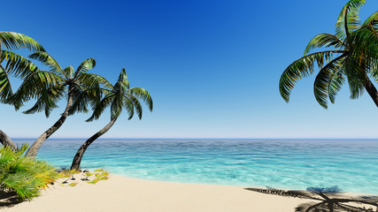 Fototapeta na wymiar Tropical blue sea palms