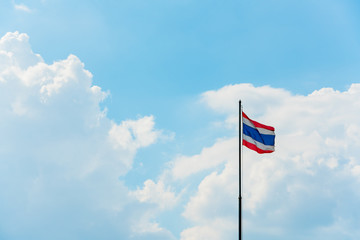 waving Thai flag of Thailand with blue sky background - flag ,Thailand flag With blue sky
