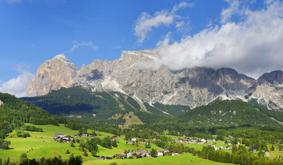 Fototapeta na wymiar Alpine resort near Cortina D Ampezzo, Dolomites Mountains in Belluno, northern Italy, sept.2015