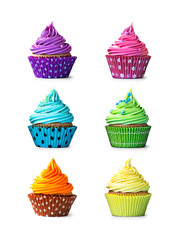 Colorful cupcakes isolated on white