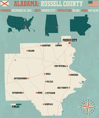 Large and detailed map and infos about Russell County in Alabama
