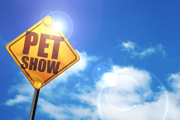 pet show, 3D rendering, glowing yellow traffic sign