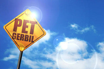 pet gerbil, 3D rendering, glowing yellow traffic sign