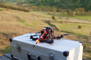 racing drone prepared for flight