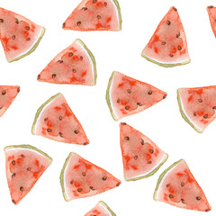 Seamless pattern of sweet juicy watermelon watercolor