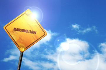 marshmallow, 3D rendering, glowing yellow traffic sign