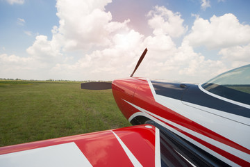 The front part of the aircraft with a propeller.