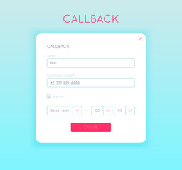 Design elements for the development of the site: callback form or request a call