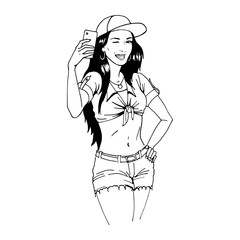 Vector illustration of a girl doing selfie