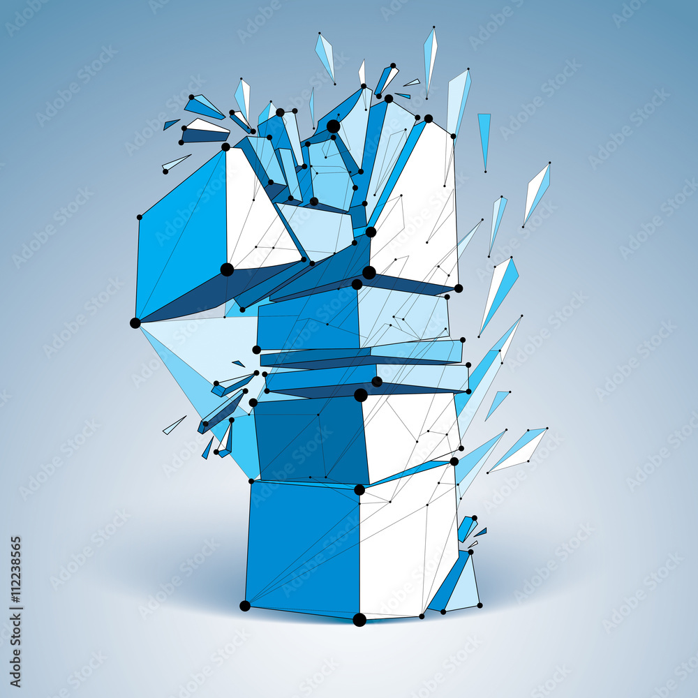 Fototapete abstract 3d faceted blue number 1 with connected black lines and