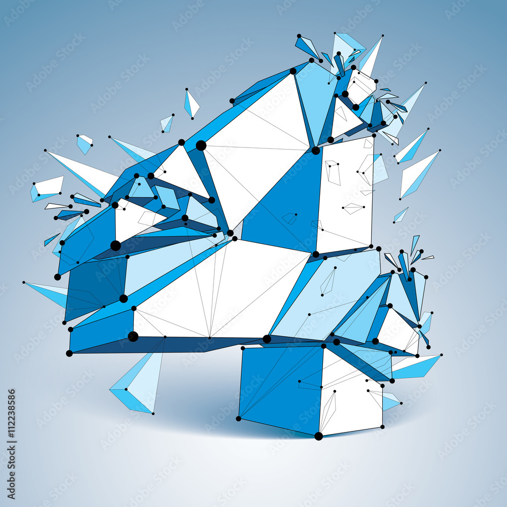 Fototapete 3d vector low poly number 4 with black connected lines and dots,
