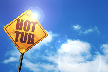 hot tub, 3D rendering, glowing yellow traffic sign