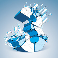 Perspective technology demolished blue number 3 with black lines