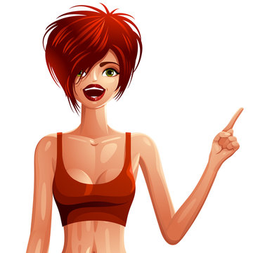 Vector drawing of an active lady with fashionable female short h