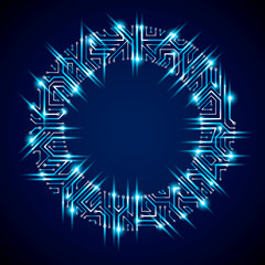 Vector sparkling circuit board circle, digital technologies abst