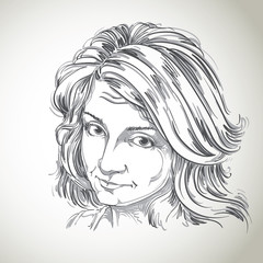 Artistic hand-drawn vector image, black and white portrait of de