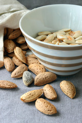 Peeled almonds in a bowl..