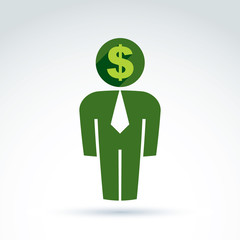White collar business worker man icon with dollar sign, conceptu