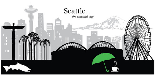 Vector illustration of the skyline cityscape of Seattle, Washington