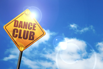 dance club, 3D rendering, glowing yellow traffic sign