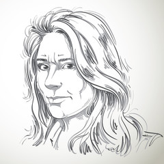 Vector portrait of irate woman, illustration of good-looking but