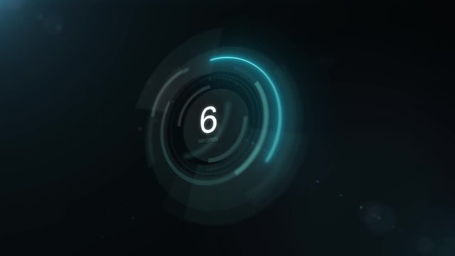 High-tech modern countdown timer on dark background with power glow effect. Isometric view timer.