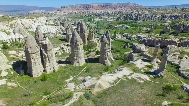 Aerial view of rocks in Goreme National Park, Cappadocia, Turkey
