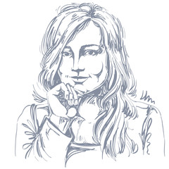 Artistic hand-drawn vector image, black and white portrait of fl