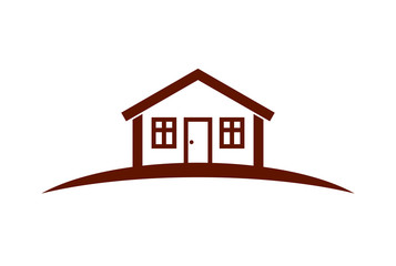 Abstract vector simple house with horizon line. Best for use in