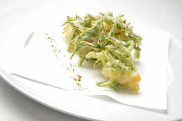 Fritters appetizer of shrimp and samphire tempura