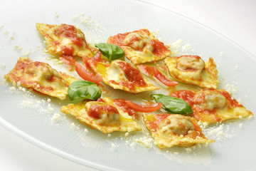 Pasta dish Ravioli stuffed with eggplant parmigiana
