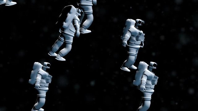 Astronaut flying among asteroids. Motion graphic seamless animation.