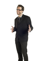 Obraz na płótnie Canvas smiling businessman gesturing a pose
