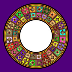 Oriental Colorful Marquetry Circular Frame