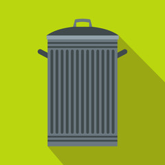 Trash can with lid icon, flat style