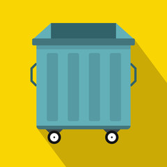 Dumpster on wheels icon, flat style