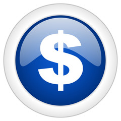 dollar icon, circle blue glossy internet button, web and mobile app illustration