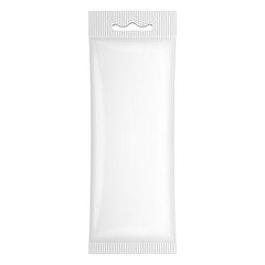 White Blank Plastic Pouch Pocket Bag. Transparent. With Hang Slot. Illustration Isolated On White Background. Mock Up Template Ready For Your Design. Vector EPS10