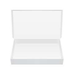 Opened White Cardboard Package Box. Gift Candy. On White Background Isolated. Mock Up Template Ready For Your Design. Product Packing Vector EPS10