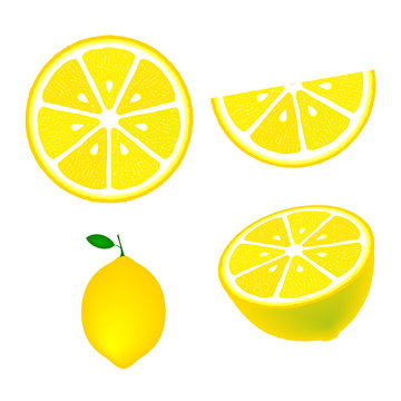 Collection of lemons, isolated on white background, vector illustration.