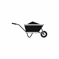 Wheelbarrow with sand icon, simple style